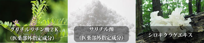 グリチルリチン酸2K(医薬部外指定成分)・サリチル酸(医薬部外指定成分)・シロキクラゲエキス