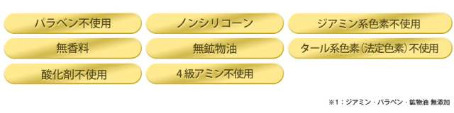 パラベン不使用・ノンシリコーン・ジアミン系色素不使用・無香料・無鉱物油・タール系色素不使用・酸化剤不使用・4級アミン不使用
